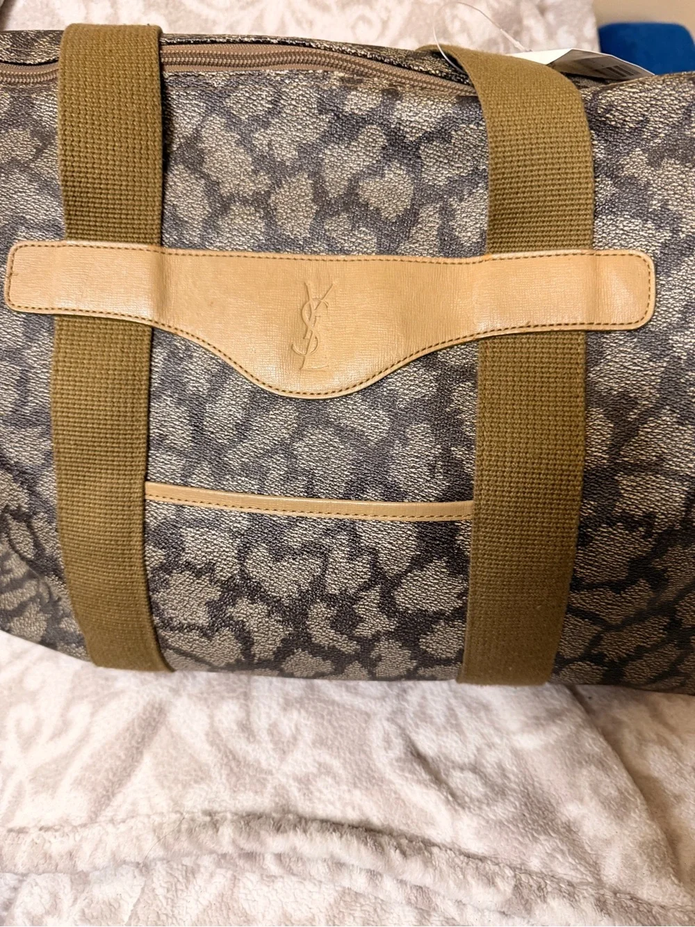 YSL Brown/Tan Logo Duffle Bag Large Zip Closure Silver Hardware | with COA